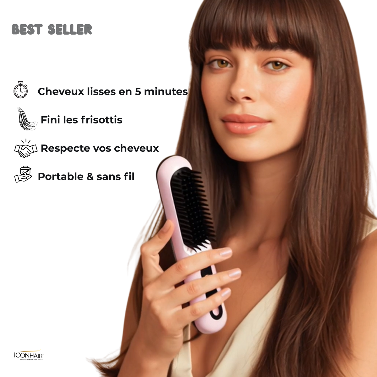 Brosse Chauffante IconHair™ – Lissage Express & Anti-Frisottis
